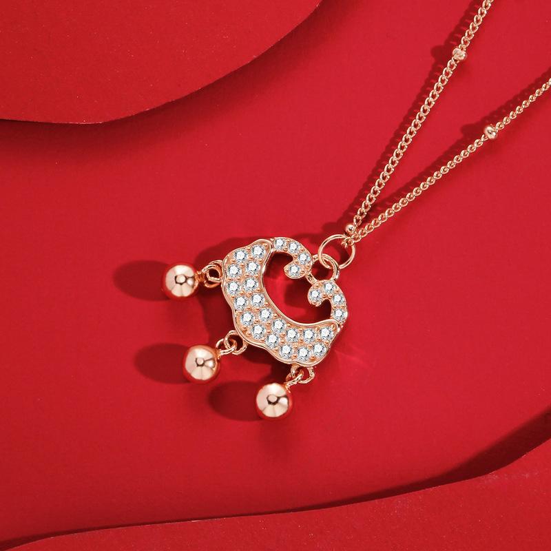 

Ожерелье с замком безопасности из бриллиантов для женщин Guochao, новое китайское нишевое индивидуальное универсальное ожерелье с колокольчиком, подарок для женщин