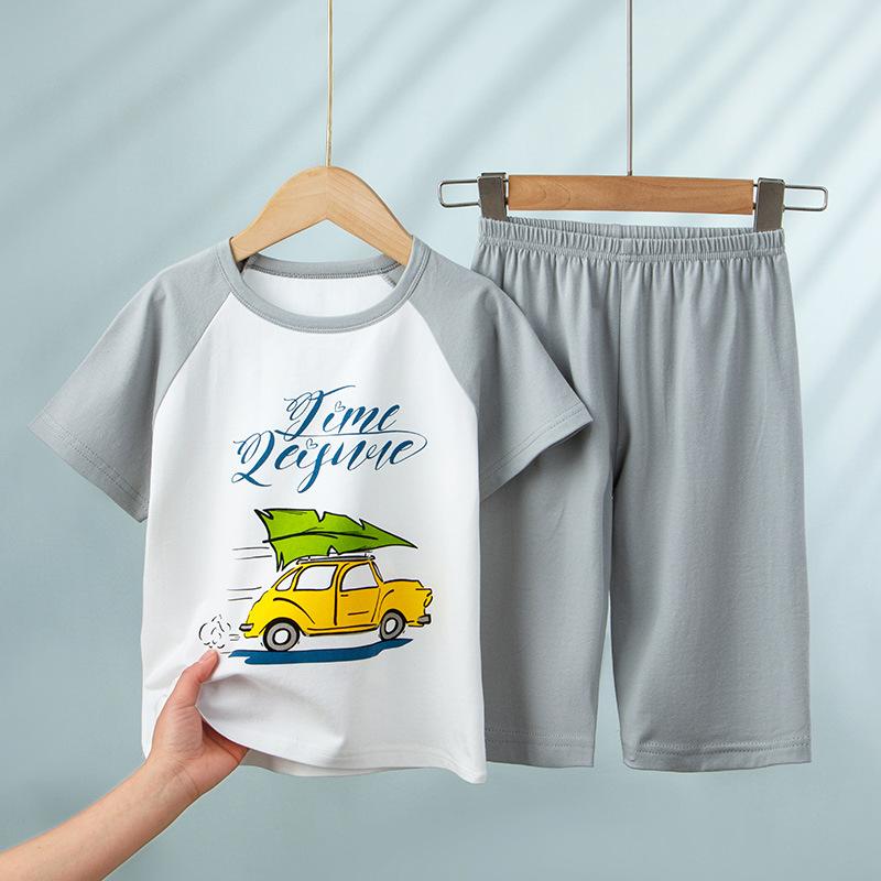 Children's Cotton Pajamas Summer Boys' Thin Short-sleeved Home Wear Girls' Casual Suit
