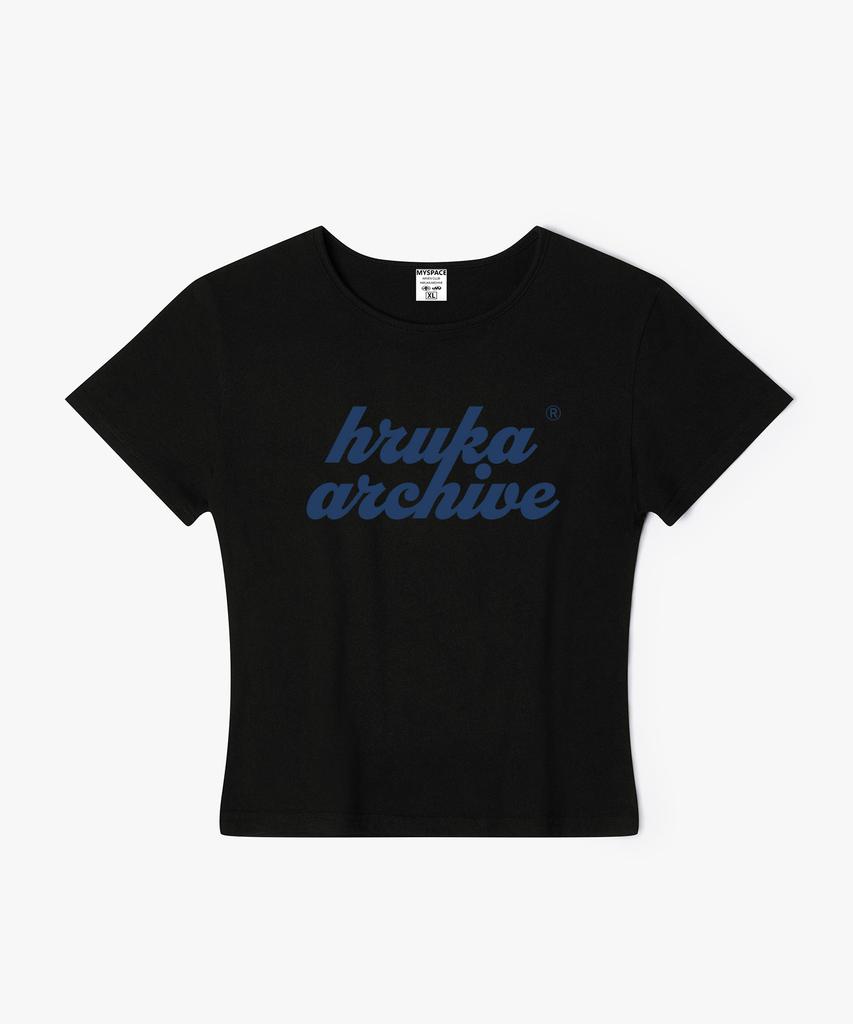Hilukaakaibeu Overlap Navy Logo Women'S Slim Fit Short Sleeve T-Shirt