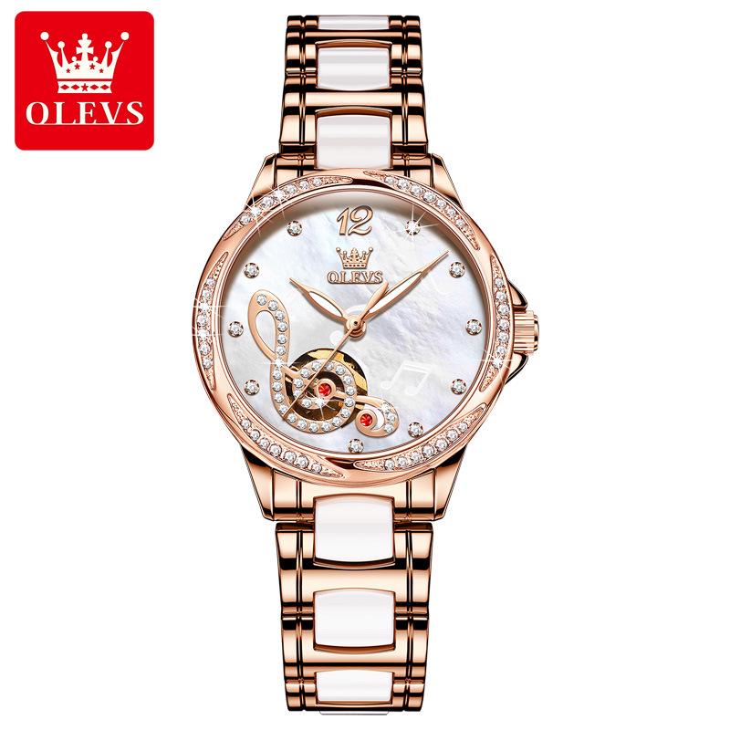 Olitis Women's Automatic Diamond Mechanical Watch with Musical Note Dial