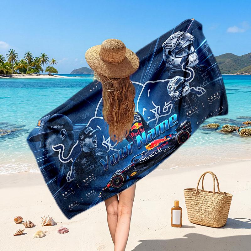 Asciugamano da Spiaggia Personalizzato con Nome Testo Max Verstappen, Asciugamano Morbido Assorbente per Spiaggia Piscina Viaggio Regalo Personale