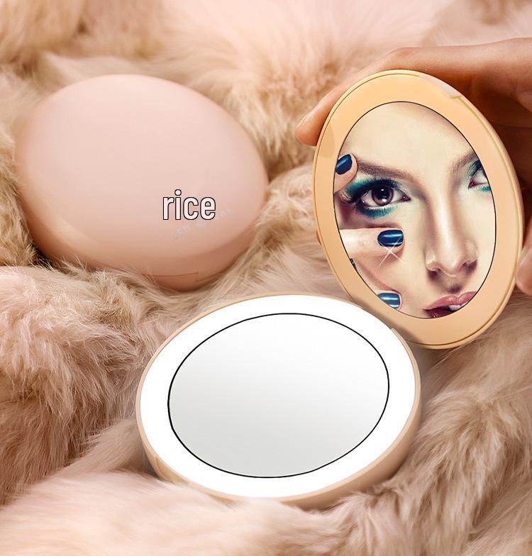 Portable USB-Charging LED Makeup Mirror: Double-Sided Folding Hand Warmer with Light & Magnification