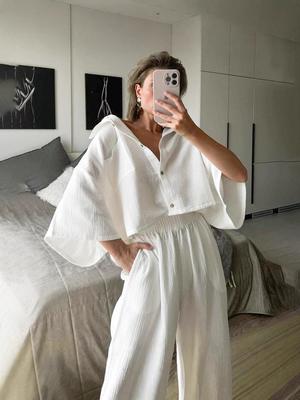 Ensemble Pyjama Décontracté à Manches Longues Printemps/Été 2025 pour Femmes - Polyvalent pour l'Intérieur/l'Extérieur