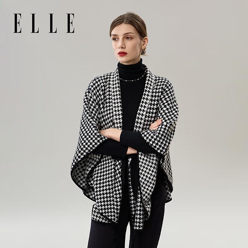 ELLE Women's Retro Houndstooth Wool Blend Shawl Cape