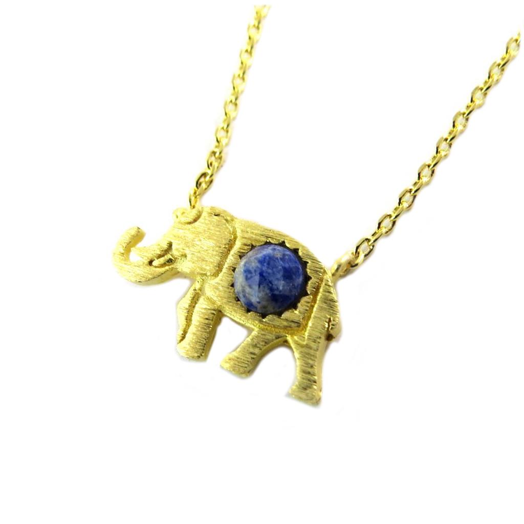 7bis [Q1514] - Handcrafted Golden Blue 'Elephant' Necklace - 15x9 Mm