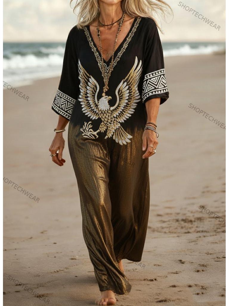 Slimming Long Sleeve Autumn Dress with Custom Digital Prints