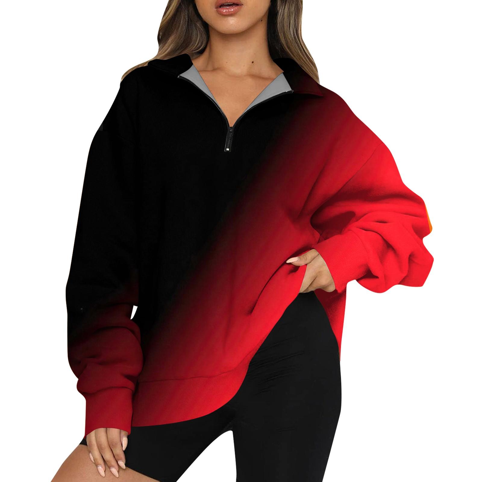 

Женская повседневная мода с длинным рукавом и принтом, свободный свитшот на молнии S красный