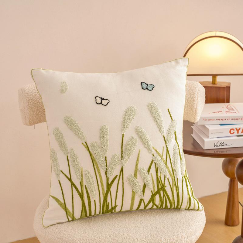 Bestickte Baumwollblumen-Kissenhülle Für Zuhause Sofa Bett Dekorative Kissenhülle Wohnzimmer