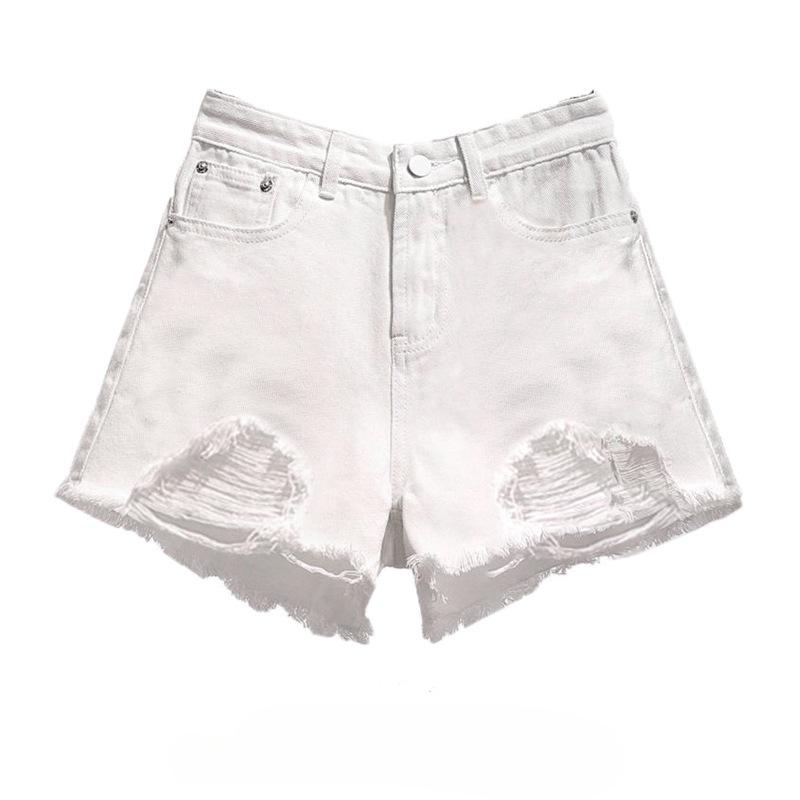 Classic and Minimalist Fashion Versatile Broken Holes Female Summer High Waist Thin Thin Section Loose A-line Denim Shorts Individuality Trendiness