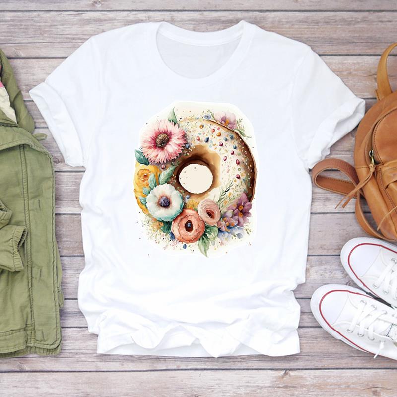(Asian Size) Printed watercolor flower style Women Tee Lady Female Clothing T Shirt  Casual Fashion Top Graphic Short Sleeve T-shirts