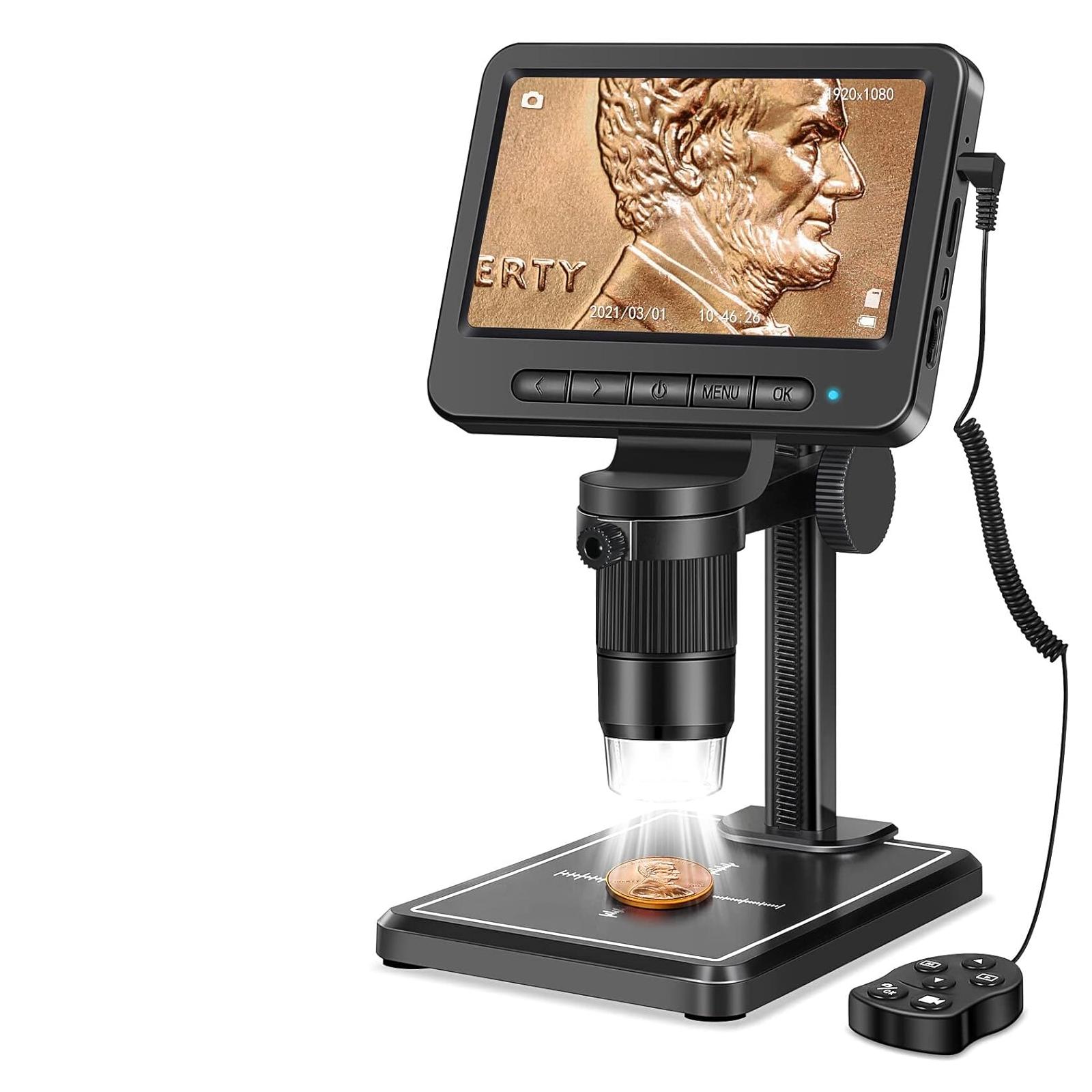 

5-дюймовый ЖК-цифровой микроскоп 1200X Микроскоп для монет с подсветкой Электронные микроскопы Лупа для пайки и ремонта, просмотр на ПК 1200X