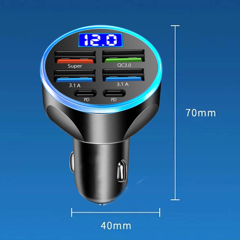 2-6 Ports Car Charger Fast Charging PD QC3.0 USB C Car Phone Charger Type C Adapter In Car For iPhone Samsung Huawei Xiaomi