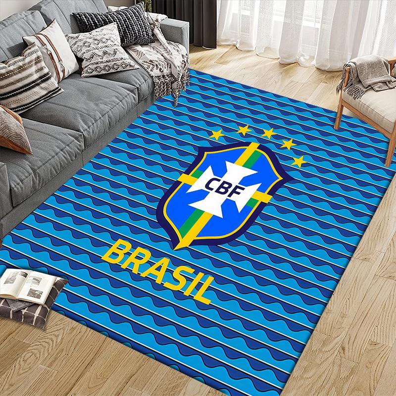 Brazil National Football Team Flannel Pattern Square Carpet,Area Rug,Carpet Rug for Living Room Bedroom Sofa Playroom Decor,Non-slip Floor Mat