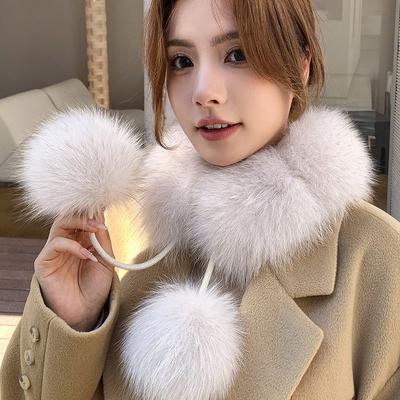 Écharpe Carrée en Vrai Fourrure de Renard pour Femme Hiver Style Coréen Polyvalente Double Face Col en Fourrure Pelucheuse Musulman