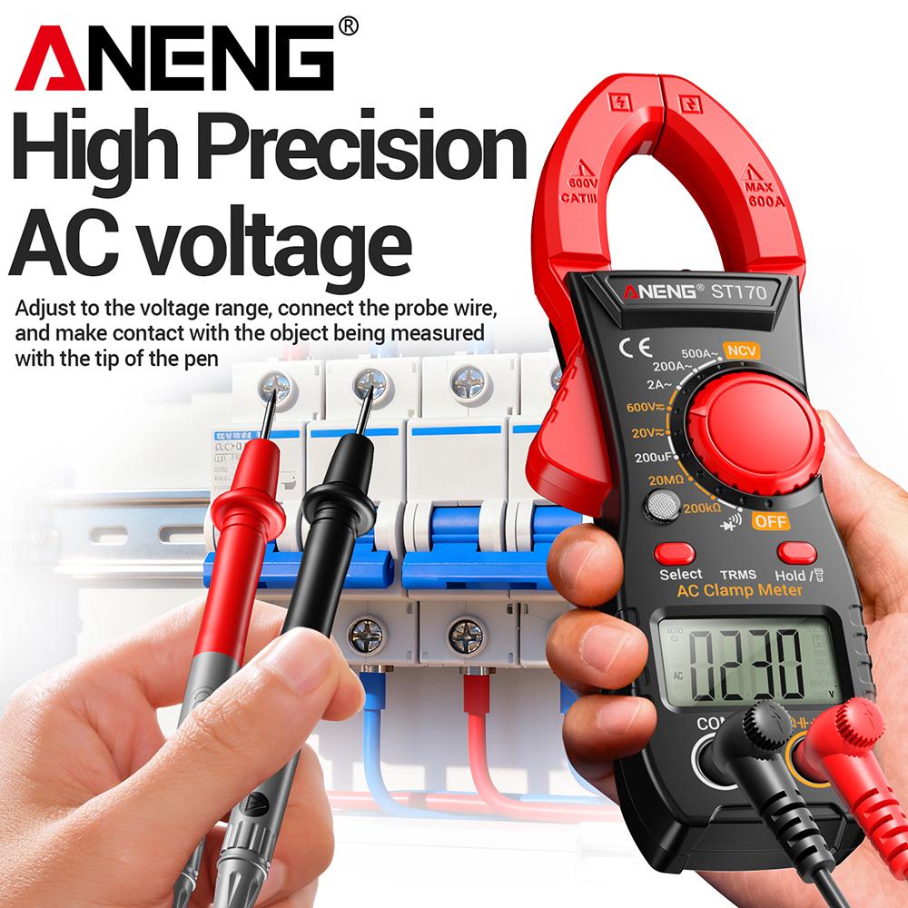 Professional ANENG ST170 Clamp Meter 1999 Counts Digital Multimeter 500A AC/DC Voltage Current NCV Resistance Tester with Free B20Test Pen Non-contact