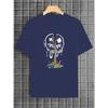 Men's Fashion Skeleton and Flower Happy Face Printed T-shirt Men's Casual Street Style Skeleton T-shirt Versatile Short Sleeve T