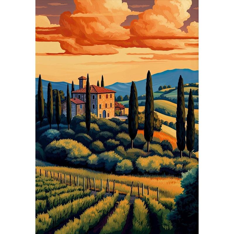 Amalfi Coast and Tuscany Vineyard Landscape Poster Italy Travel Wall Art Picture Canvas Painting for Living Room Home Decor