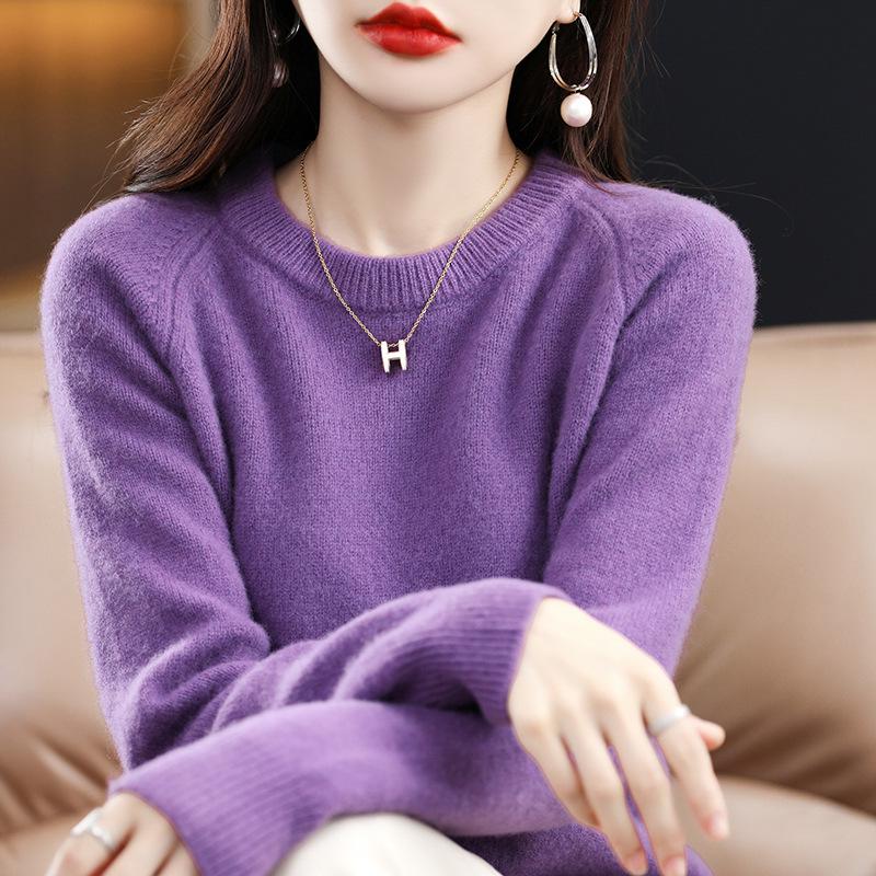 Women's Pure Wool Round Neck Sweater - New Autumn/Winter Loose Cashmere Pullover In Solid Colors