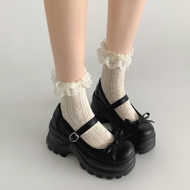 Fashion New Autumn Chunky Platform Loafers for Women Butterfly-Knot Women Punk Thick Bottom Pumps Belt Buckle Chunky High Heels Shoes