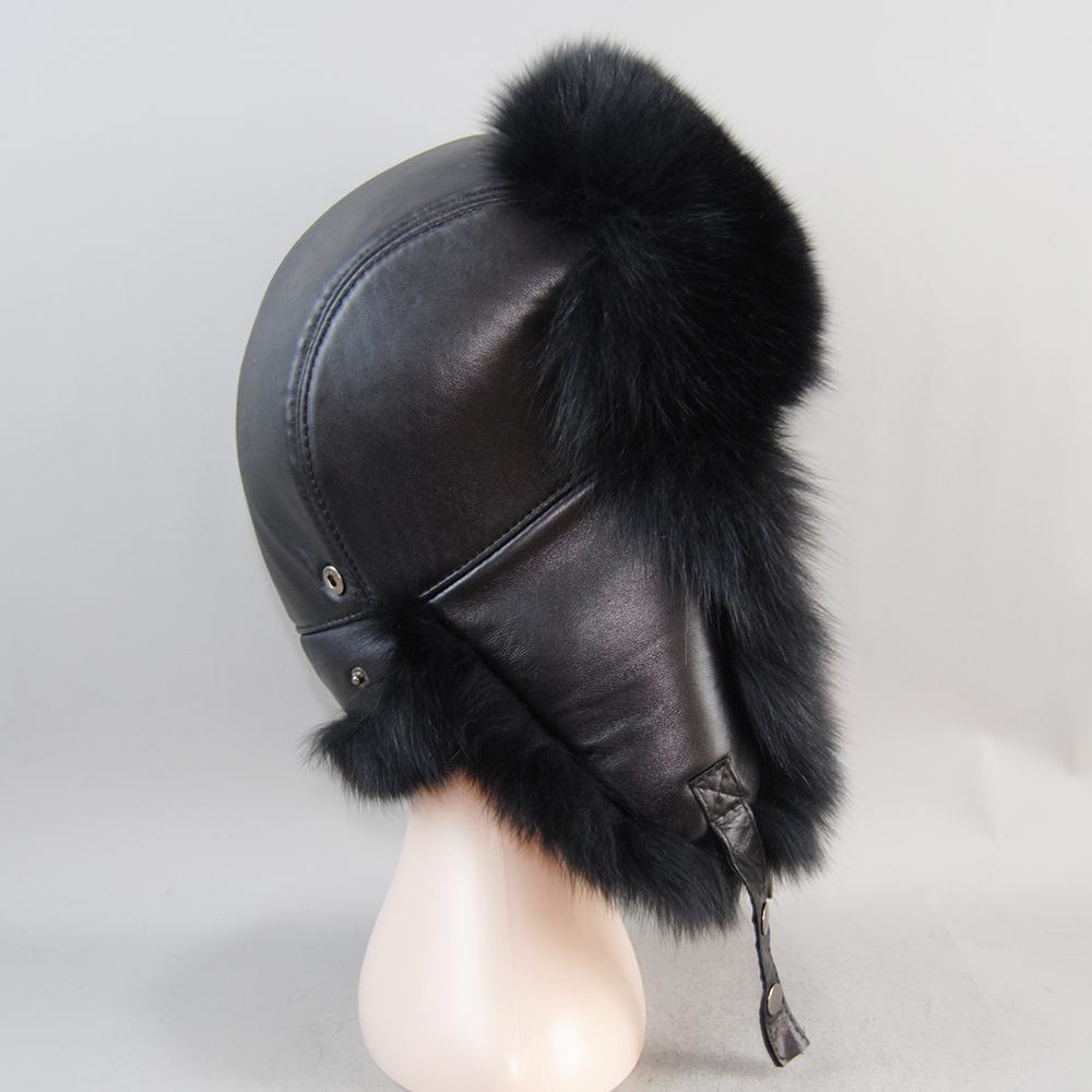 Luxury Real Sheepskin Leather Cap Unisex Winter Russian Real Fox Fur Hat Warm Soft Quality Real Raccoon Fur Bombers Hats