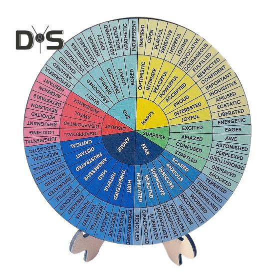 

Колесо чувств, деревянная диаграмма регуляции эмоций с подставкой, инструмент для терапии эмоций психического здоровья для декора рабочего стола в классе 20cm