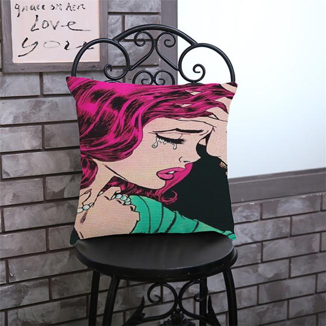 Pop Nordic Cotton Linen Throw Pillow Case Sexy Woman Lips Beautiful Girl Weep Comic Sofa Decoration Cushion Cover Cojines