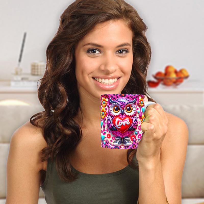 Owl Cup Cartoon Ceramic Pottery Mugs 350ml Decorative Water Cup Colorful Valentine Tumbler Novelty Tea Cups For Hot Ice Drink