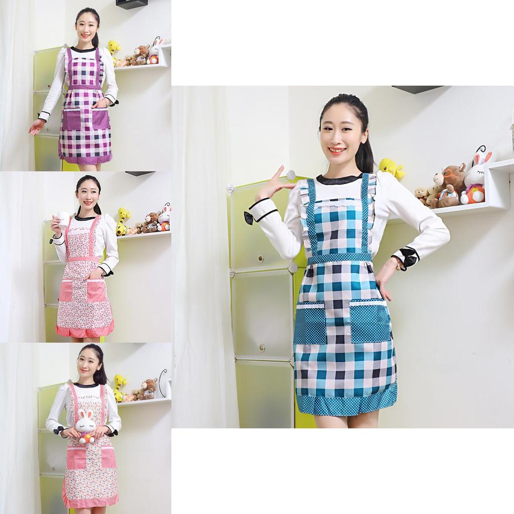 Elegant Women Apron With Ruffle Pocket And Floral Roses For Cooking And Baking