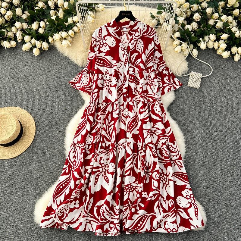 Dameskleding Grote Maten Losse Print Vestdios Trendy Anti-Aging Slankmakend Temperament Vet Verbergend Gedrapeerde Jurken