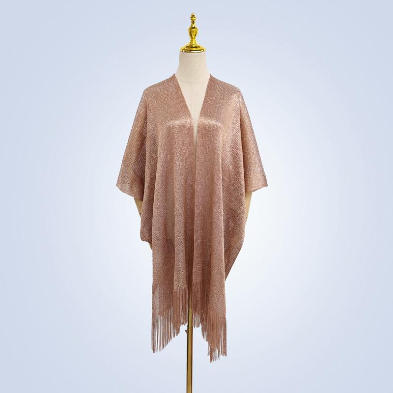 European & American Tassel Shawl: Sun Protection Bikini Beach Cover-up, Solid Color Hollow-out Design