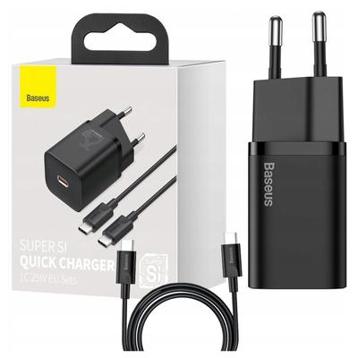 Baseus Super Si Quick Charger 1C 25W Network Charger With USB-C To USB-C 1M Cable (Black)