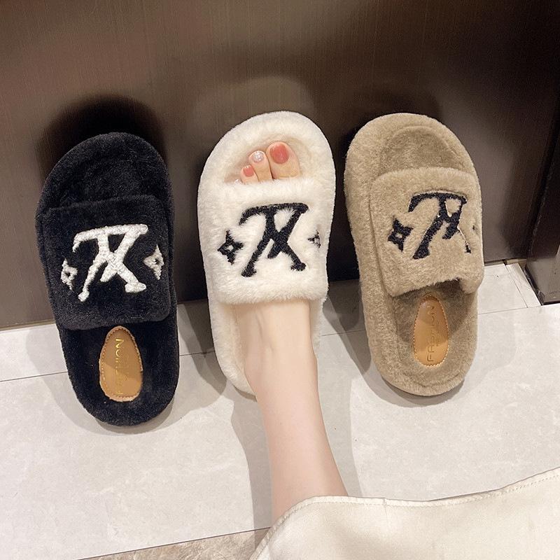 Thick Bottom Heightening Fluffy Slippers Women's Wear 2025 New Autumn and Winter Internet Celebrity Popular Home Fluffy Cotton Slippers