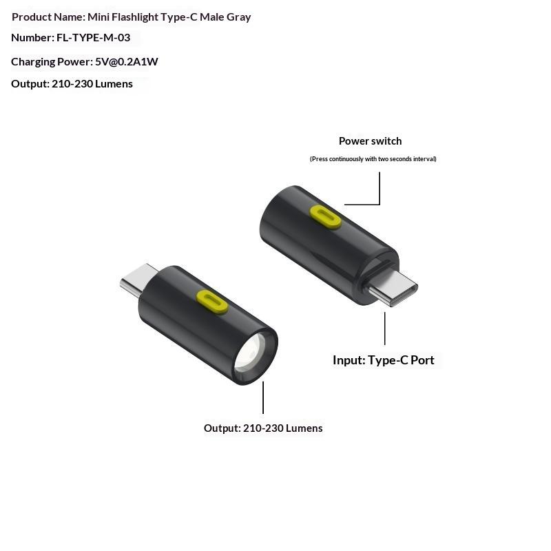 Type-C Mini Flashlight With Lanyard Plug And Play Usb C Emergency Lamp Portable Led Flashlight Outdoor Lighting