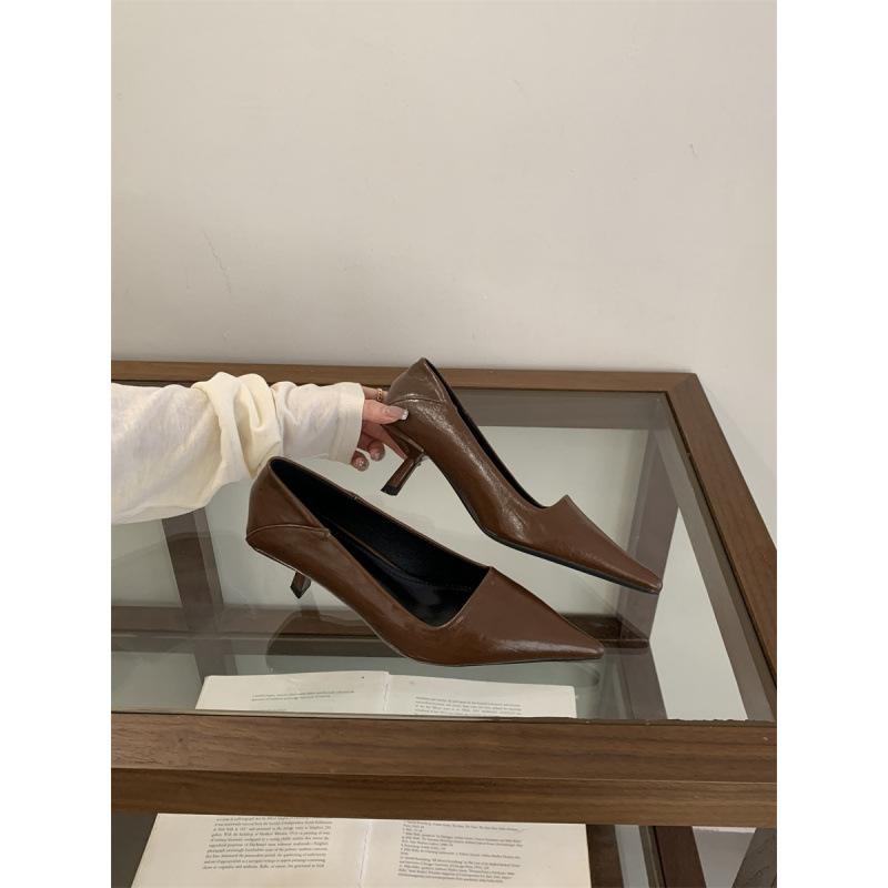 

2025 autumn pointed stiletto high heels one-pedal French kitten heel single shoes light mouth temperament commuter work shoes 39 коричневый