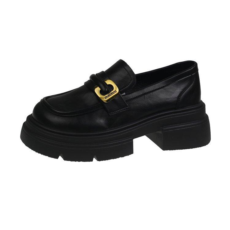 British style platform heightening small leather shoes women's French one-pedal not tired feet single shoes 2025 new black loafers