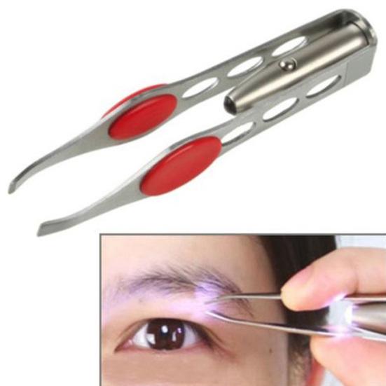 Stainless Steel Eyebrow Tweezers Hair Removal Clip with LED Light Beauty Tool Sale Goods