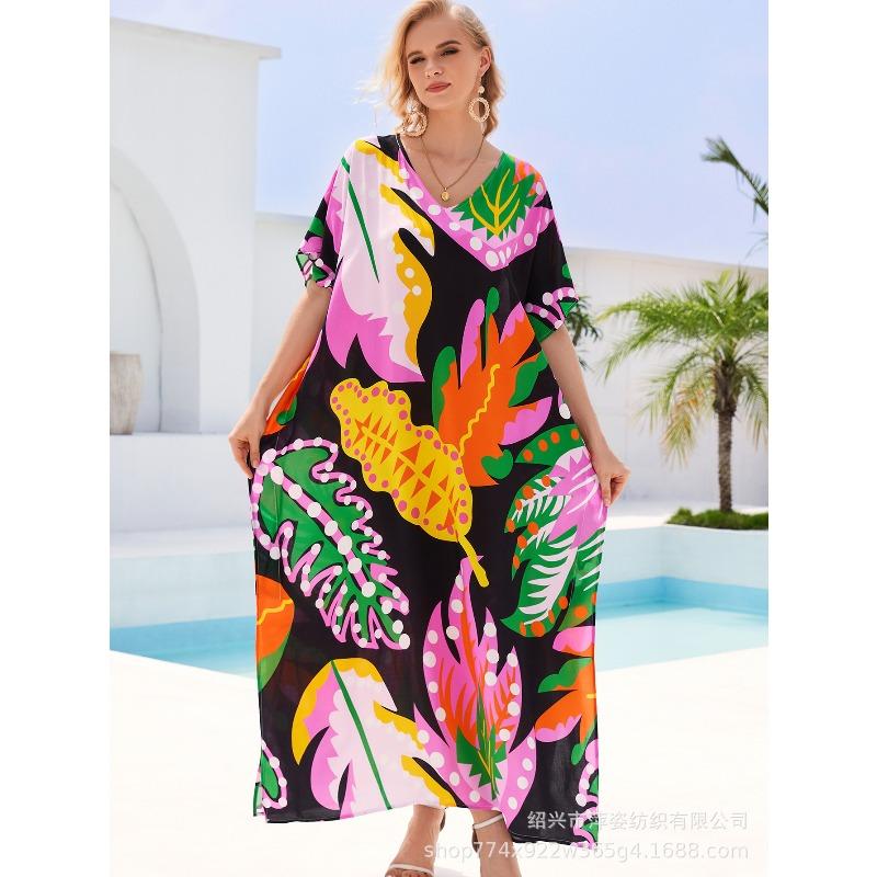 Blouse de plage coton humain imprimé ample robe de vacances bikini protection solaire chemise maillot de bain veste châle