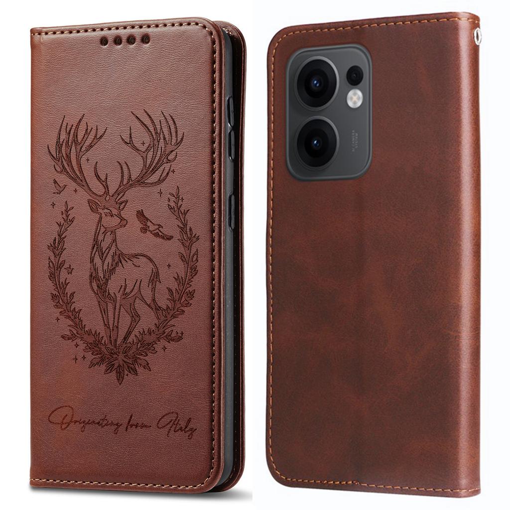 For Oppo Reno13 F 5G Stand Case Lucky Deer Imprinted Magnetic Closure Leather Wallet Phone Cover
