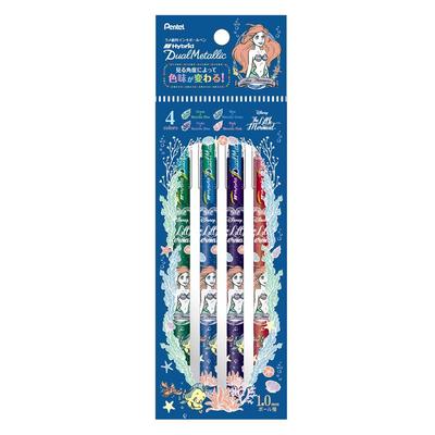 Showa Note Little Mermaid Gel Ink Ballpoint Hybrid Dual 914457001 Pen, Metallic, 4-Color Set, Ariel,