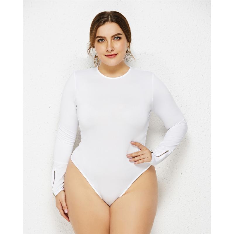 Einteiliger, einfarbiger, langärmeliger, sexy Anti-Exposure-Overall für Damen in Übergröße