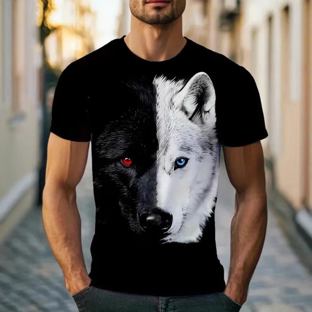 Minimalist Animal 3D Digital Printed Men's Casual and Fashionable Round Neck Short Sleeved T-shirt