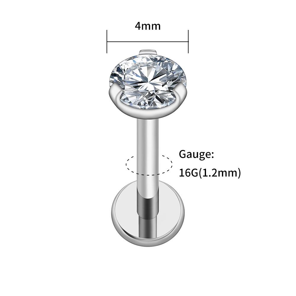 Right Grand ASTM F136 Titanium 2.5/3/4mm CZ Labret Stud 16G Tragus Helix Cartilage Conch Flatback Earlobe Piercing Body Jewelry