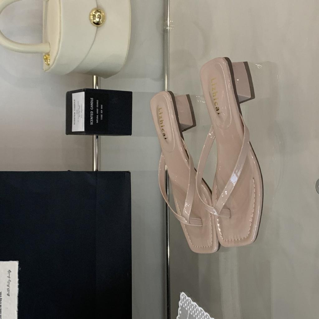 Fashion Square Heel Slippers Women Summer Shoes Low Slides Pantofle Rubber Flip Flops Fashion Heeled Mules Block 2025 Hawaiian Luxury