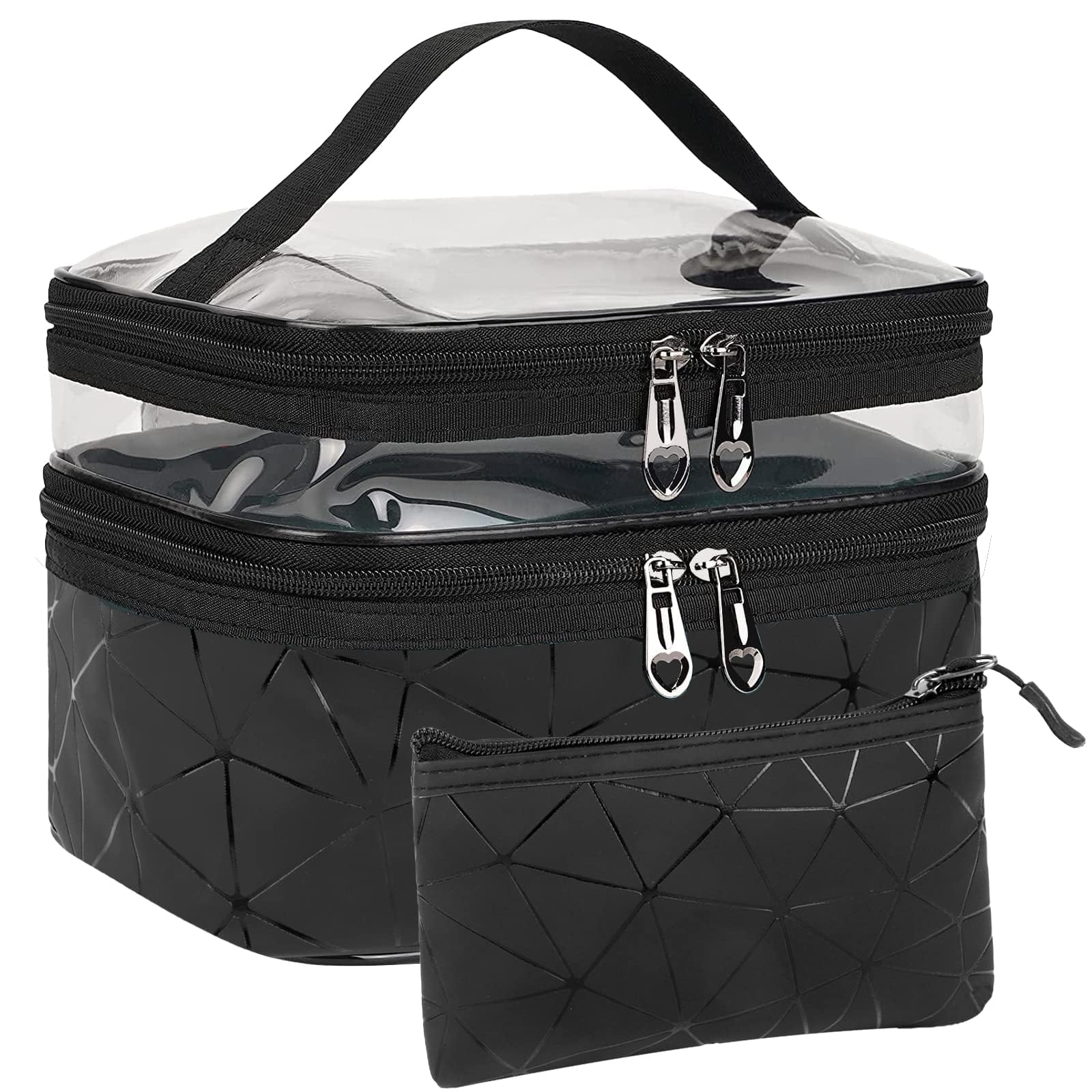 

Wellehomi Large Capacity Waterproof Cosmetic Bag with Portable Toiletry Bag for Men and Set Double-Layer Compartments, Women, 2-Piece (S+L) (Black) чёрный