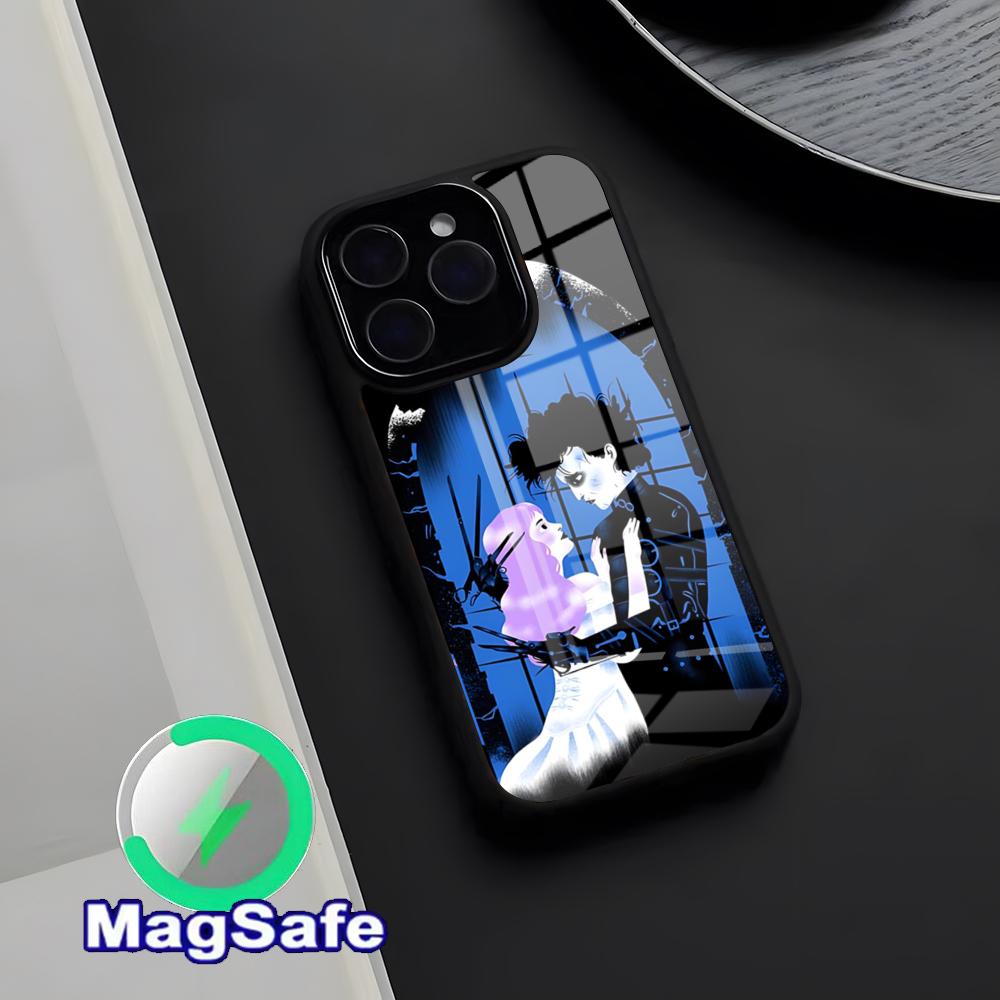 Retro Edward Scissorhands Phone Case Magnetic Glass Case For IPhone 17 Pro Max 16 15 14 13 11 Pro Max Plus Phone Case