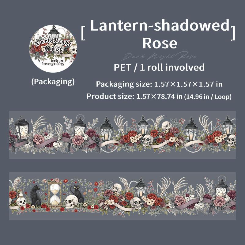 1Roll Halloween Gothic Rose Skeleton Washi Tape For Scrapbooking DIY, Journal Decoration, Phone Case Notebook Decor