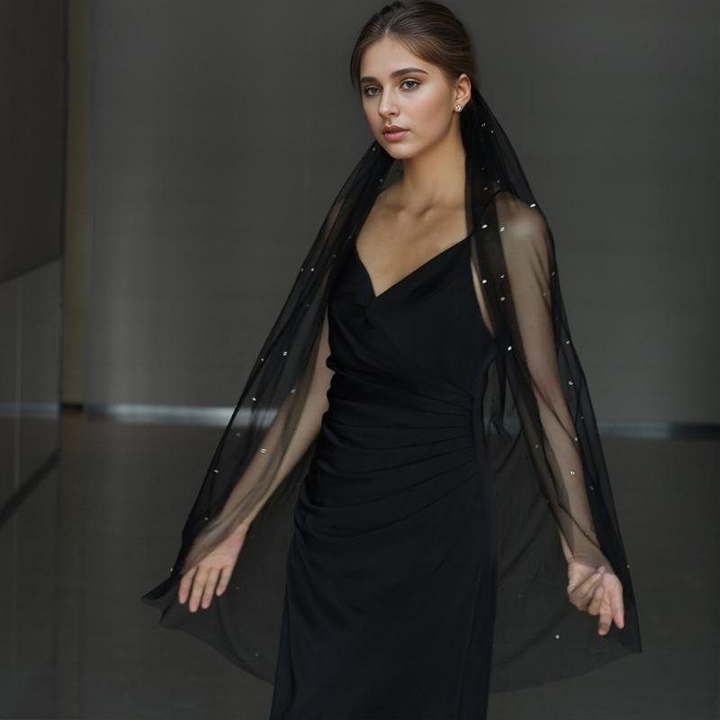 Elegant Black Bridal Veil With Rhinestones Embellishments Unique Headpieces Headwear For Weddings And Special Occasion