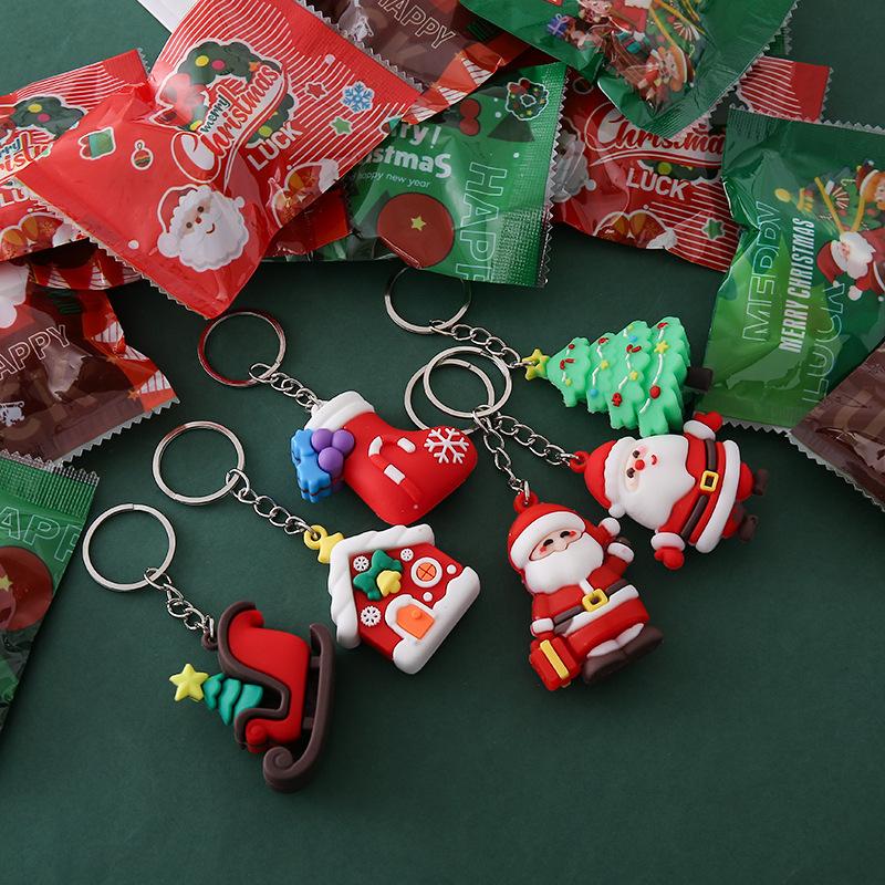 5Pcs Christmas Surprise Blind Bag Keychain Cartoon Santa Claus Snowman Tree Pendant Keyring Bag Hanging Decoration Festive Gift