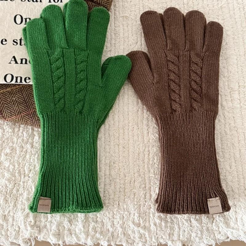Australian Pure Wool Gloves for Women in Autumn and Winter Knitted Twisted Yarn Couple Cycling Warm Thickened New Style with Threads
