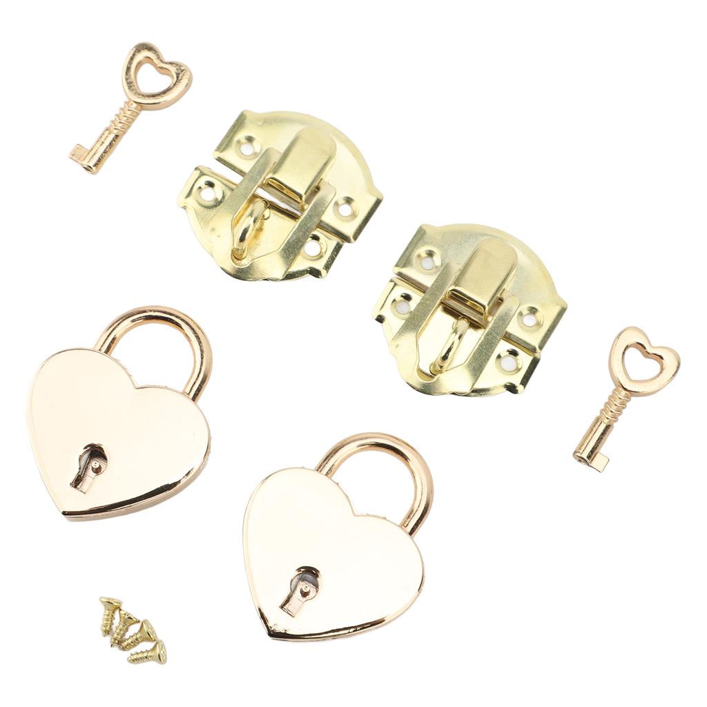 2 Sets Wooden Box Hasp Latch Padlock Set Antique Zinc Alloy Hasp Clasp Latch and Heart Shaped Padlocks with Keys